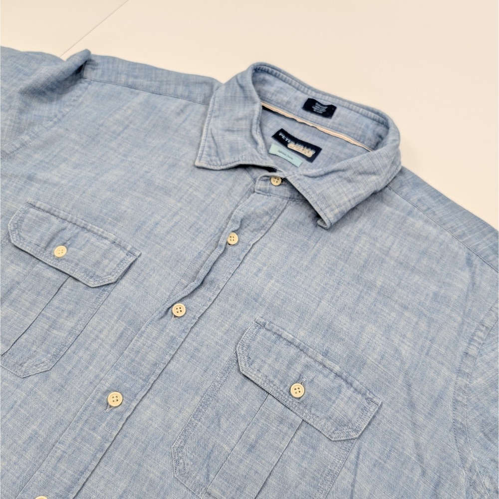 Peter Millar Crown Crafted Japanese Denim Button Shirt Mens‎ XL Blue Long Sleeve